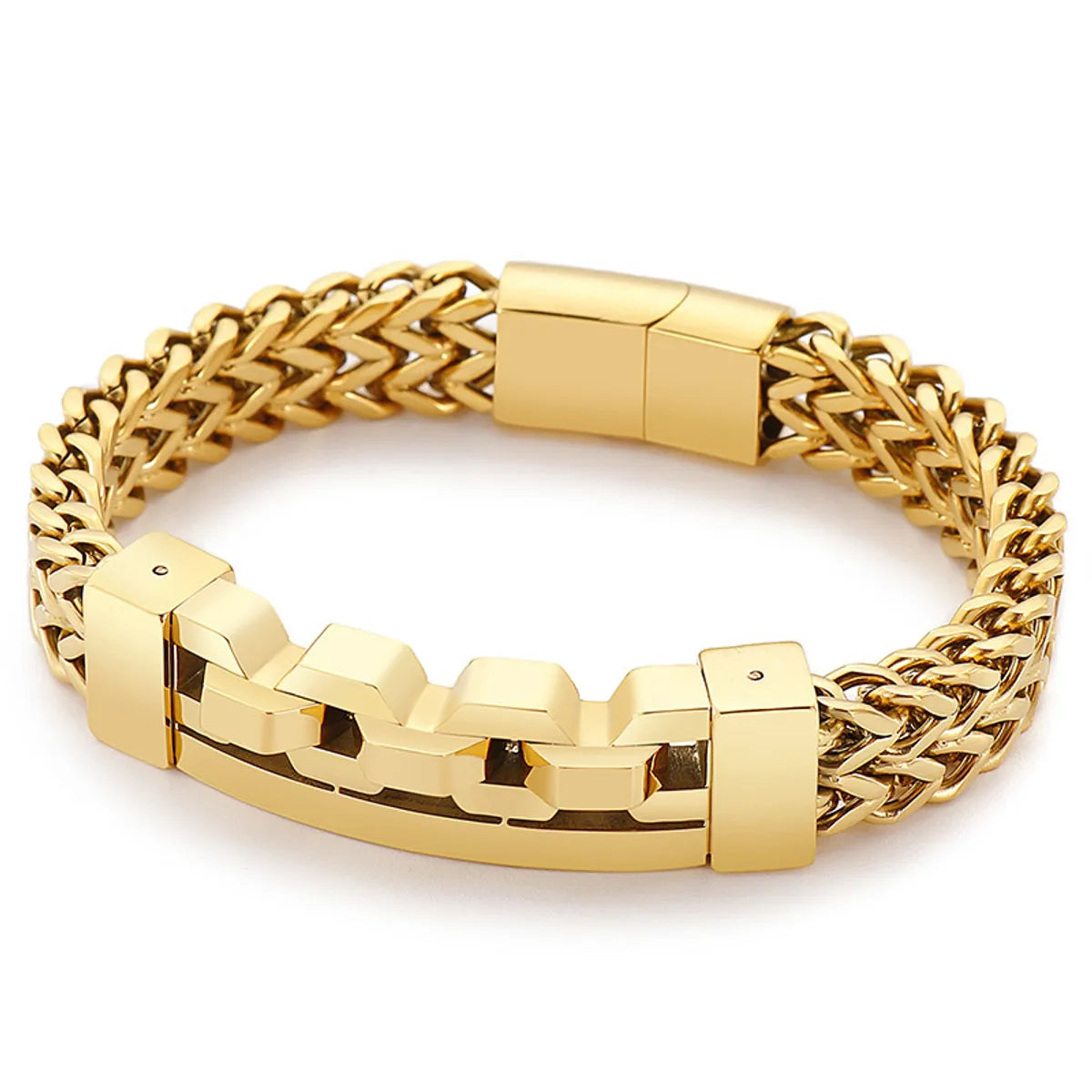 Hip-Hop Retro Solid Color Titanium Steel Plating Hollow Out 18K Gold Plated Men'S Bracelets