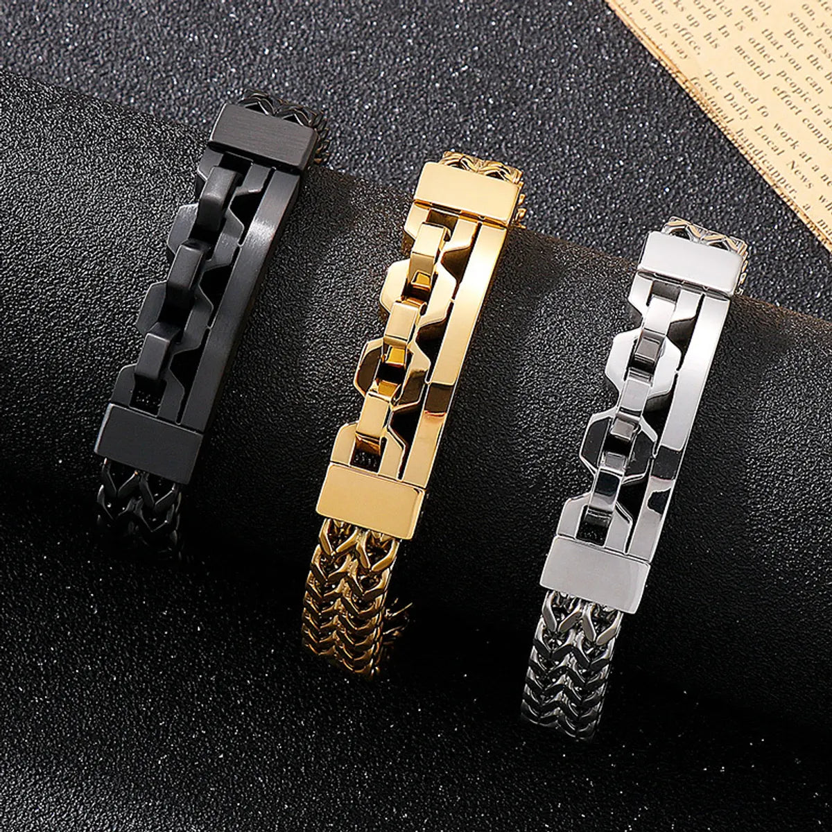 Hip-Hop Retro Solid Color Titanium Steel Plating Hollow Out 18K Gold Plated Men'S Bracelets