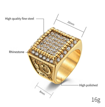 Hip-Hop Retro Spot 304 Stainless Steel Plating Inlay Rhinestones 18K Gold Plated Men'S Rings