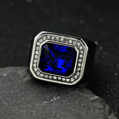 Hip-Hop Retro Square Titanium Steel Inlay Zircon Men'S Rings