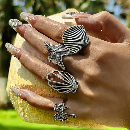 Hip-Hop Retro Starfish Shell Alloy Women'S Rings