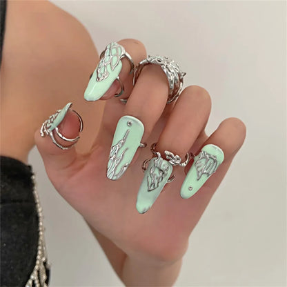 Hip-Hop Retro Streetwear Geometric Heart Shape Butterfly Metal Inlay Artificial Rhinestones Turquoise 18k Gold Plated Silver Plated Women'S Charm Ring Open Ring