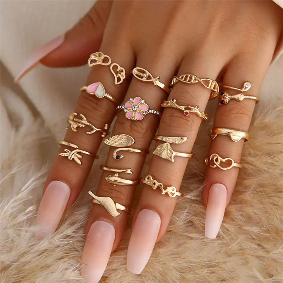 Hip-Hop Retro Streetwear Geometric Heart Shape Butterfly Metal Inlay Artificial Rhinestones Turquoise 18k Gold Plated Silver Plated Women'S Charm Ring Open Ring