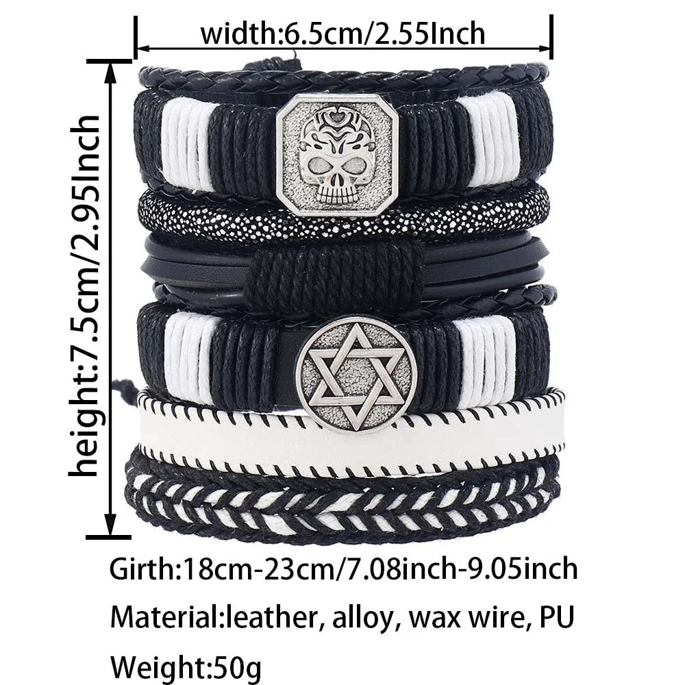 Hip-Hop Retro Streetwear Geometric Skull Pu Leather Alloy Wax Line Men'S Bracelets