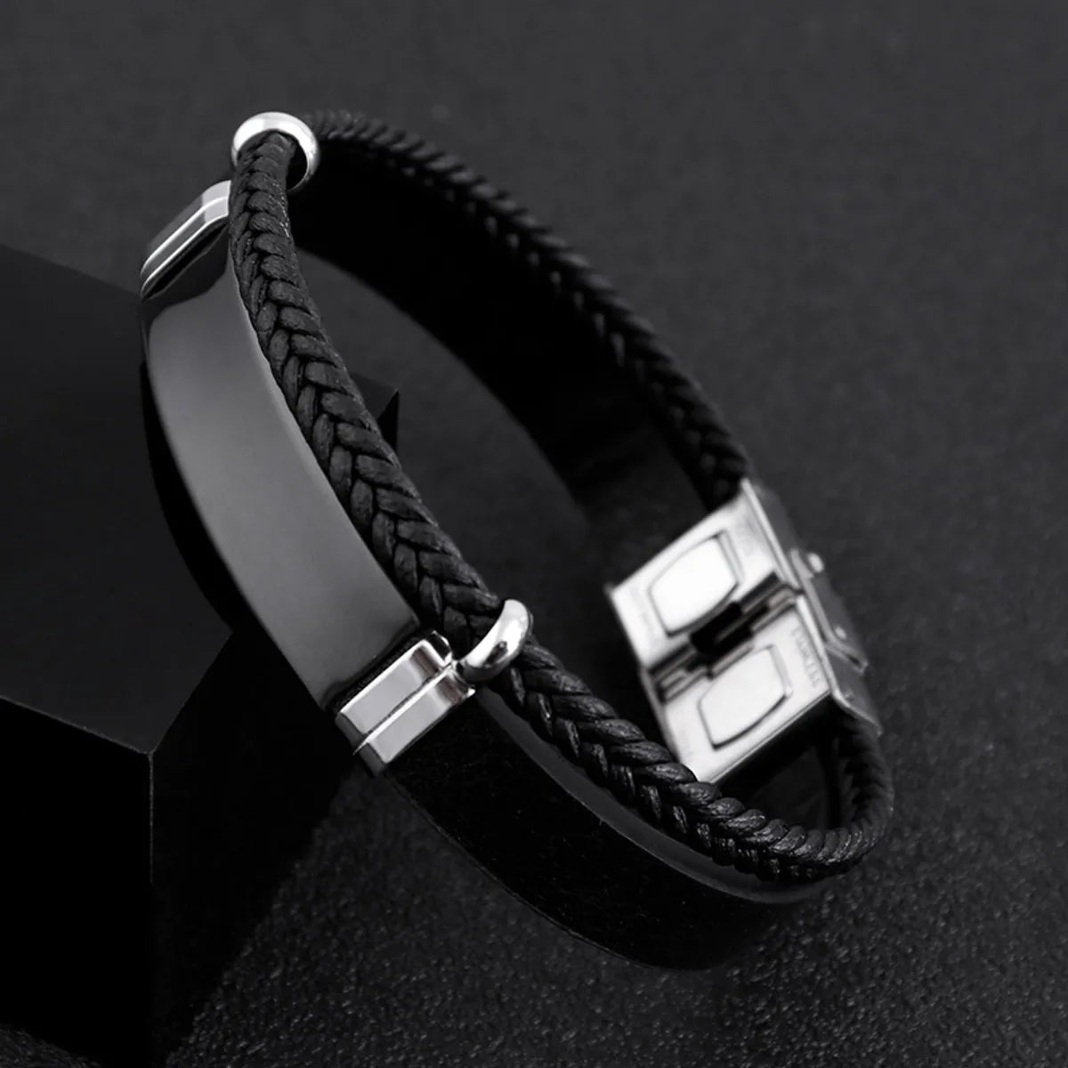 Hip-Hop Retro Streetwear Geometric 201 Stainless Steel Black Plated Men'S Bangle