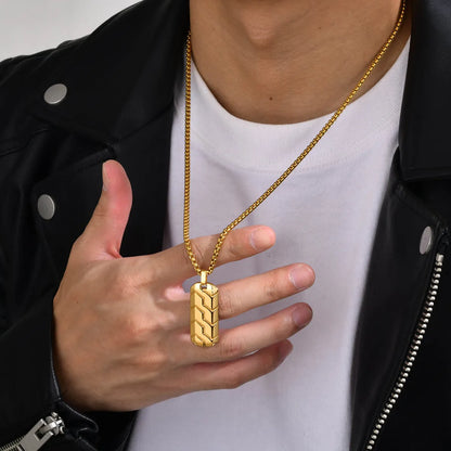 Hip-hop Retro Tires Stainless Steel Indentation Plating 18k Gold Plated Men's Pendant Necklace