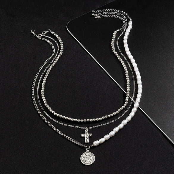 Hip-Hop Retro U Shape Imitation Pearl Alloy Plating Men'S Layered Necklaces