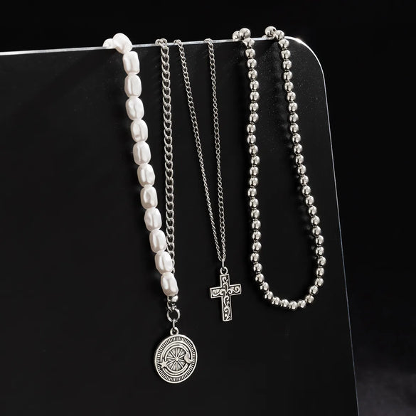 Hip-Hop Retro U Shape Imitation Pearl Alloy Plating Men'S Layered Necklaces