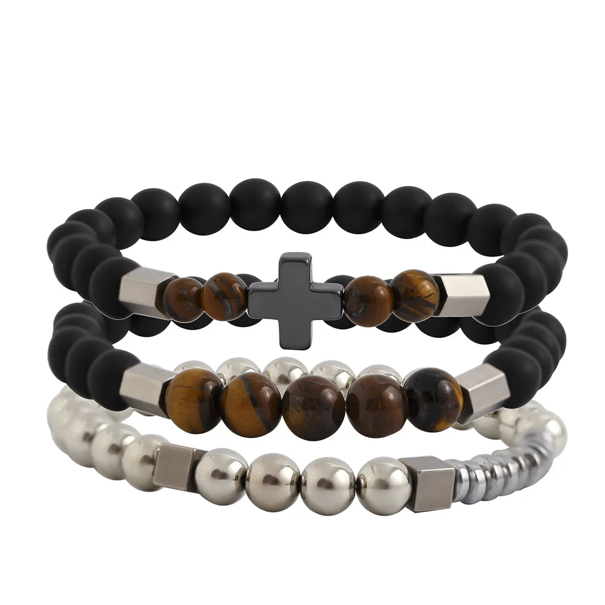 Hip-Hop Retro U Shape Natural Stone Titanium Steel Beaded Men'S Bracelets