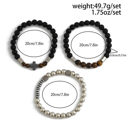 Hip-Hop Retro U Shape Natural Stone Titanium Steel Beaded Men'S Bracelets