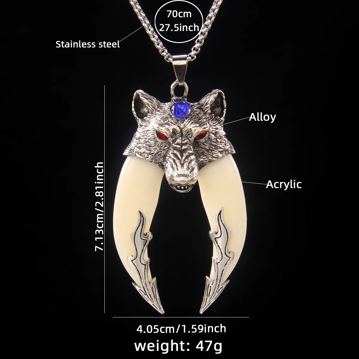 Hip-Hop Retro Wolf 201 Stainless Steel Arylic Zinc Alloy Inlay Acrylic Men'S Pendant Necklace