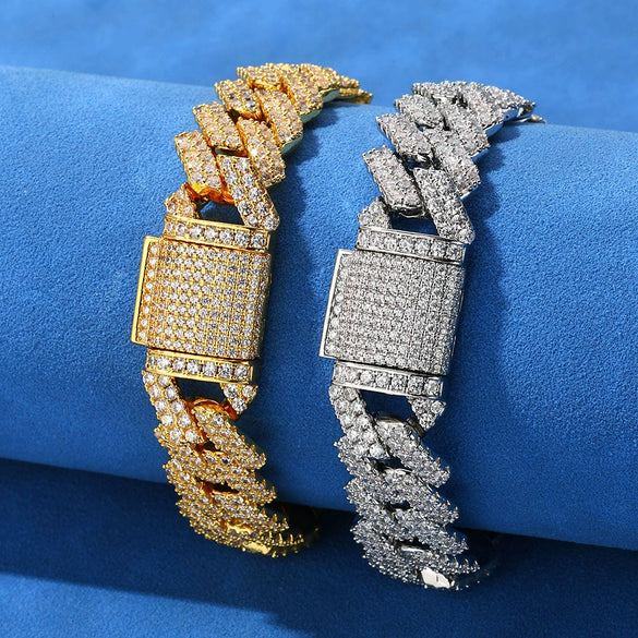 Hip Hop Rhombus Cuban Chain Microinlaid Zircon Copper Bracelet Unisex