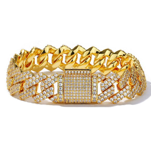 Hip Hop Rhombus Cuban Chain Microinlaid Zircon Copper Bracelet Unisex