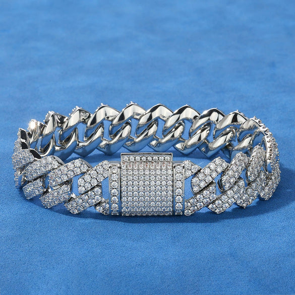 Hip Hop Rhombus Cuban Chain Microinlaid Zircon Copper Bracelet Unisex