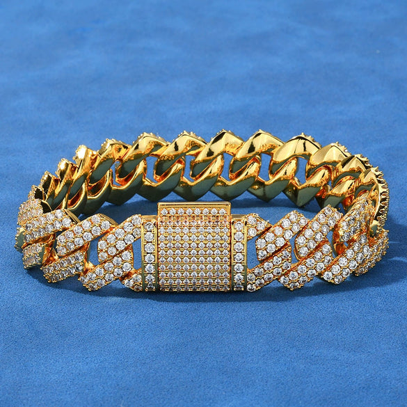 Hip Hop Rhombus Cuban Chain Microinlaid Zircon Copper Bracelet Unisex