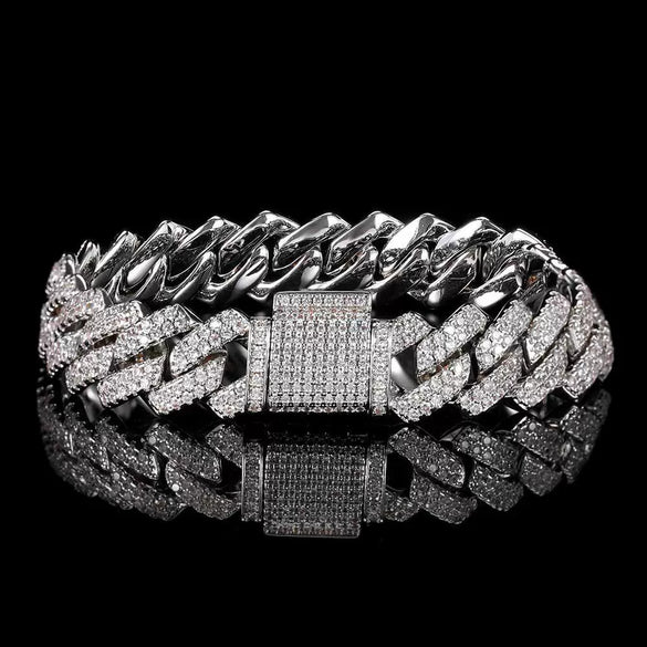 Hip Hop Rhombus Cuban Chain Microinlaid Zircon Copper Bracelet Unisex