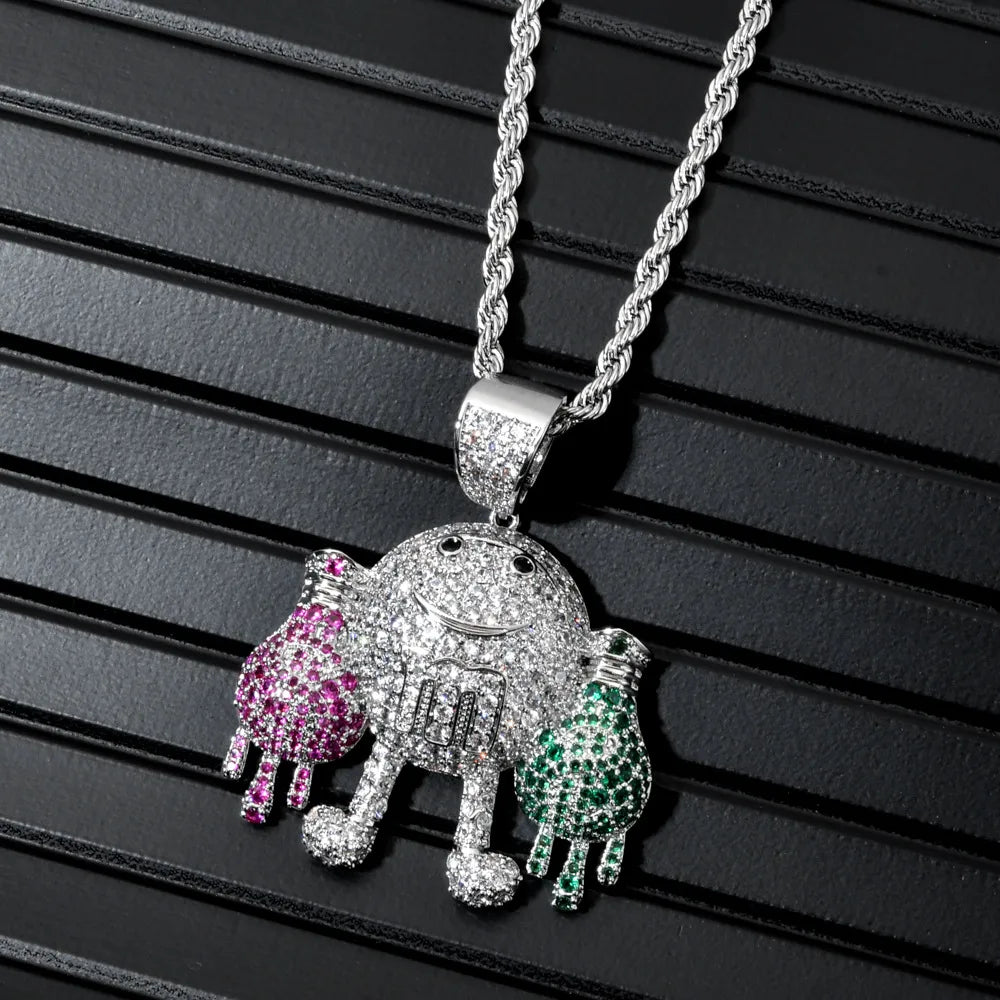 Hip-Hop Robot Stainless Steel Copper Inlay Zircon Necklace