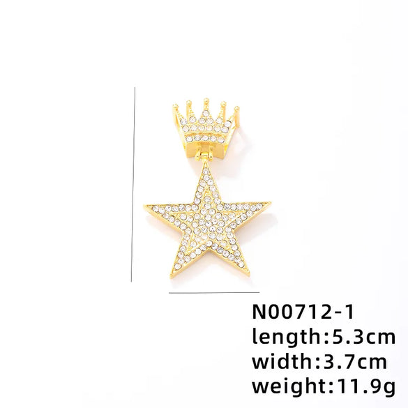 1 Piece 304 Stainless Steel Alloy Copper Rhinestones K Gold Plated Animal Cross Letter