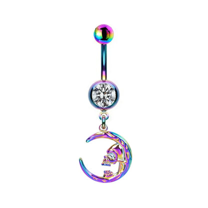 Hip-hop Rock Animal Starry Sky Moon Stainless Steel Alloy White Gold Plated Rhinestones Belly Ring In Bulk