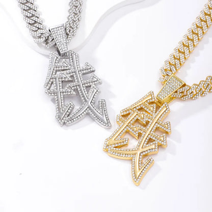 Hip-Hop Rock Chinese Character Alloy Inlay Rhinestones Unisex Pendant Necklace