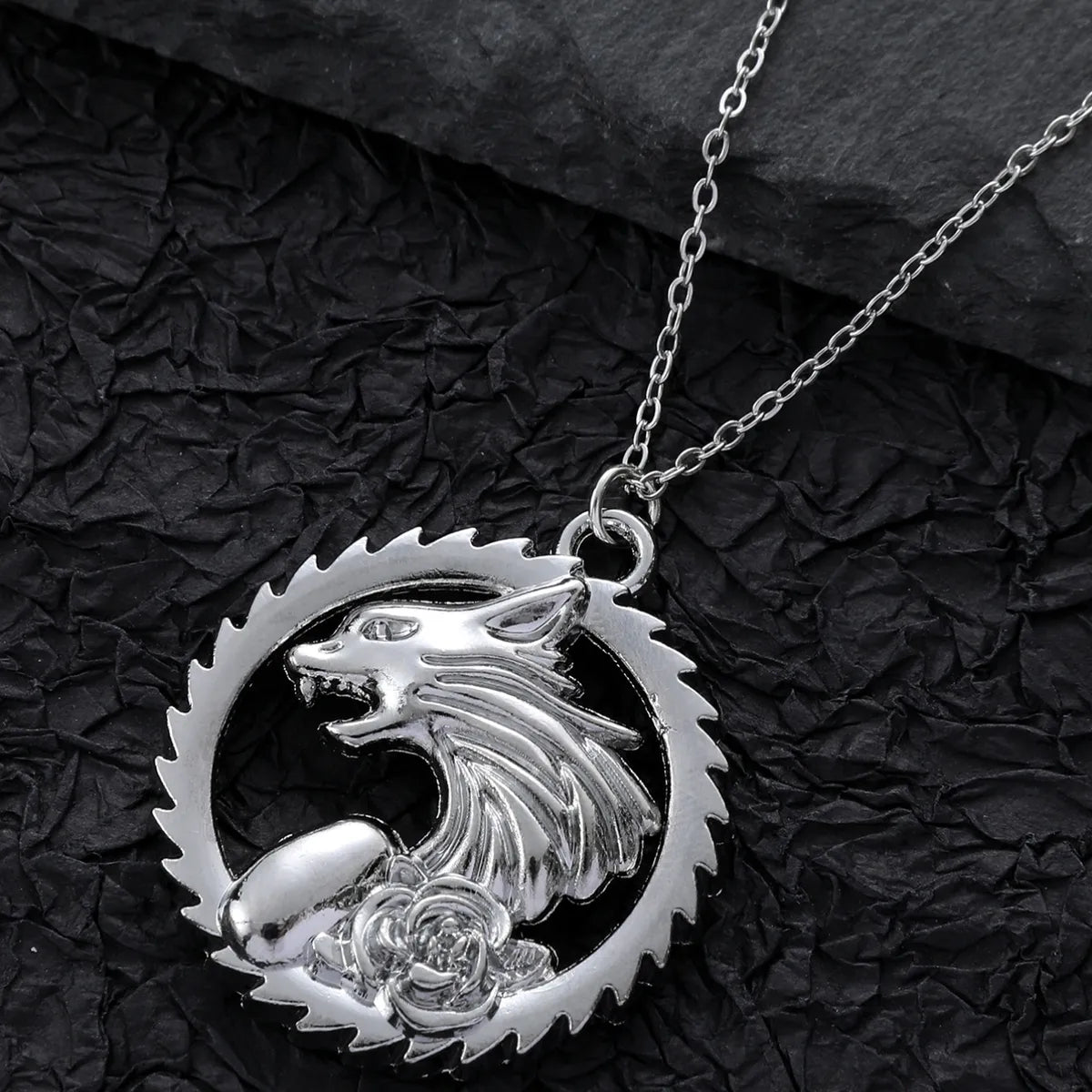 Hip-Hop Rock Cool Style Wolf Rose Stainless Steel Alloy Unisex Pendant Necklace