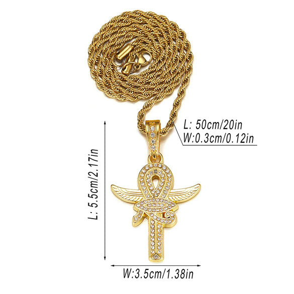 Hip-Hop Rock Cross Eye Of Horus Stainless Steel Alloy Inlay Rhinestones Unisex Pendant Necklace