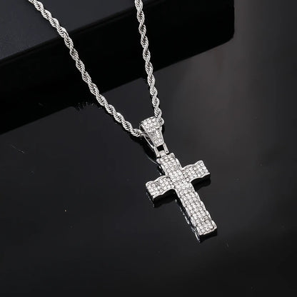 Hip-Hop Rock Cross Stainless Steel Alloy Plating Inlay Zircon K Gold Plated Rhodium Plated Men'S Pendant Necklace