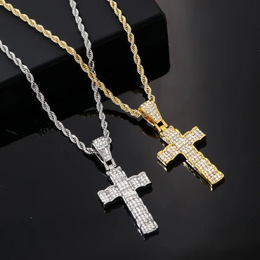 Hip-Hop Rock Cross Stainless Steel Alloy Plating Inlay Zircon K Gold Plated Rhodium Plated Men'S Pendant Necklace