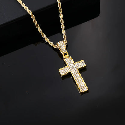 Hip-Hop Rock Cross Stainless Steel Alloy Plating Inlay Zircon K Gold Plated Rhodium Plated Men'S Pendant Necklace