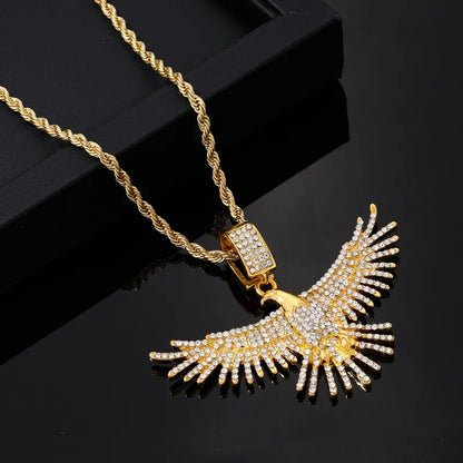 Hip-Hop Rock Eagle Stainless Steel Alloy Titanium Steel Plating Inlay Zircon Men'S Necklace Pendant