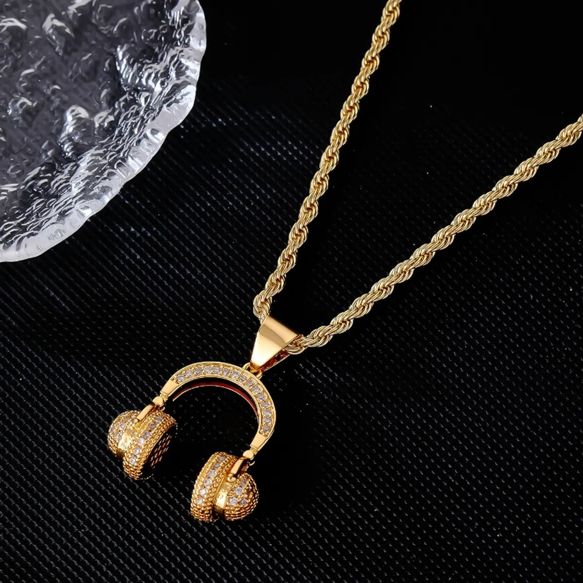 Hip-Hop Rock Earphones 304 Stainless Steel Copper Plating Inlay Rhinestones K Gold Plated Men'S Necklace Pendant