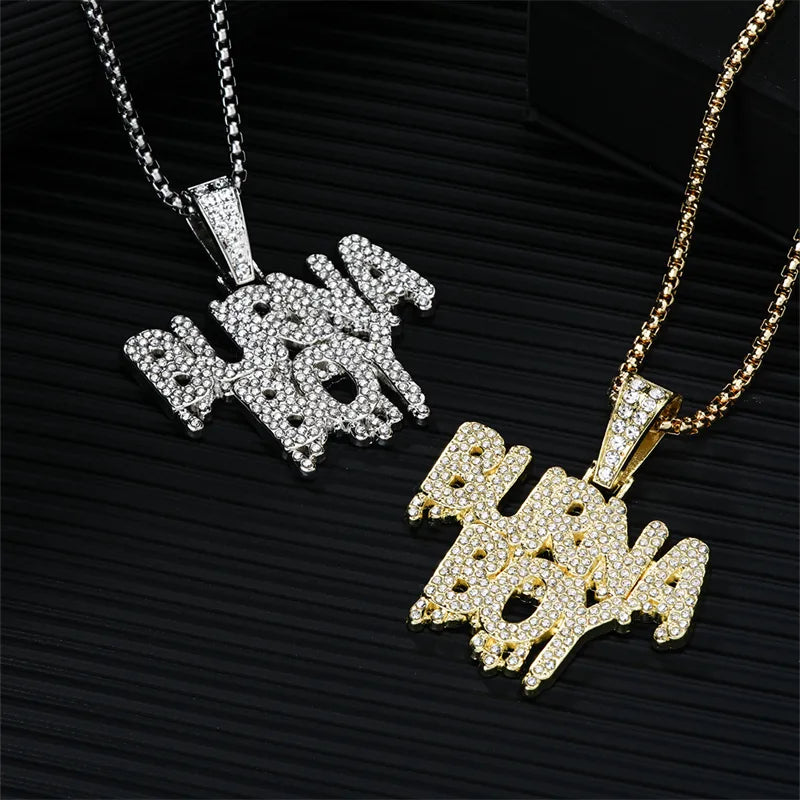 Hip-Hop Rock Letter 304 Stainless Steel Alloy Plating Inlay Rhinestones K Gold Plated Rhodium Plated Men'S Pendant Necklace