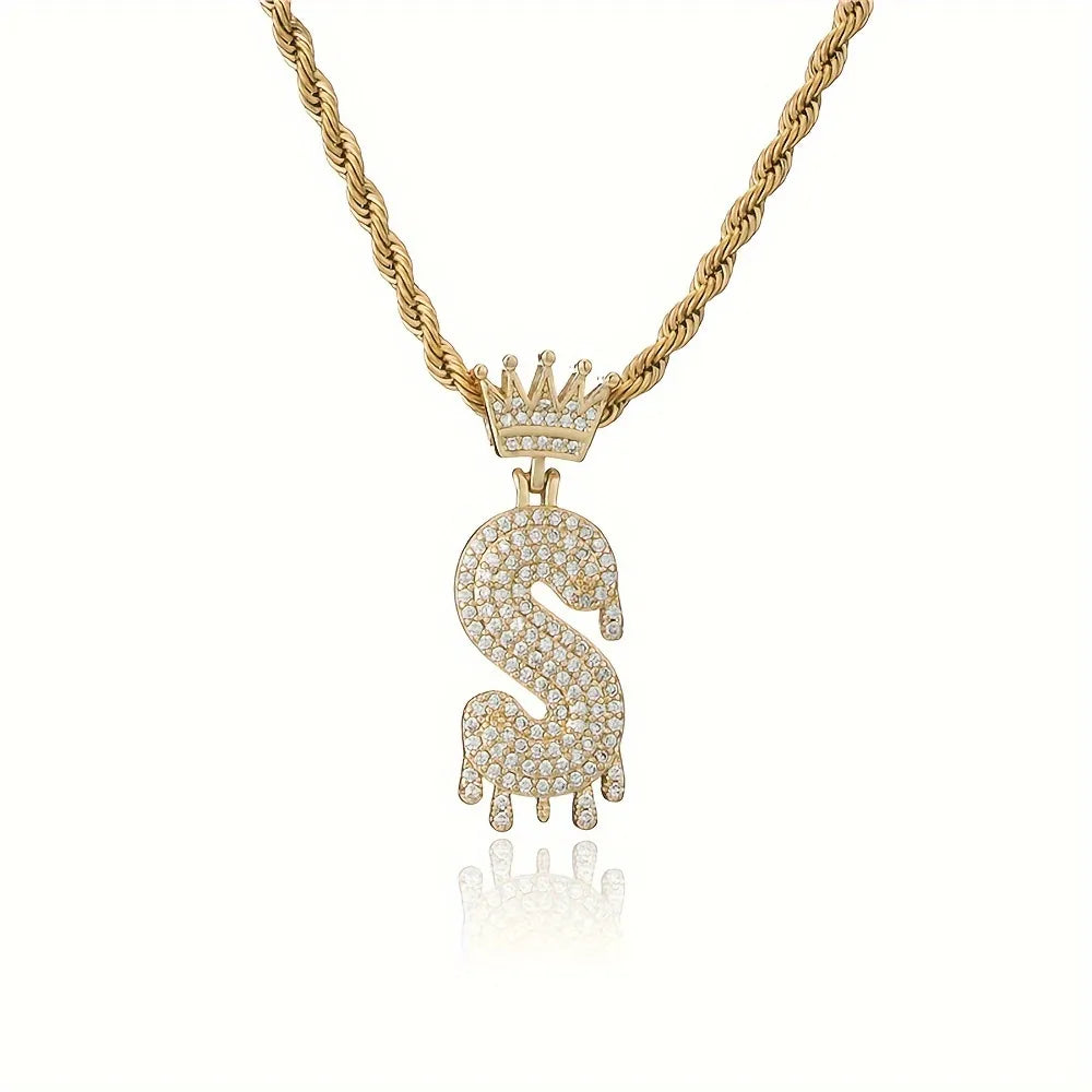 1PC Custmozed Name Letter Charm Necklace Stainless Steel Rope Chain Personal Name Letters Initials Charm Gold Jewelry Full Diamond Jewelry