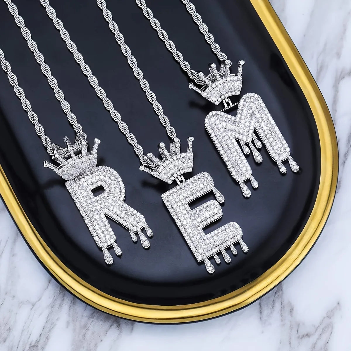 1PC Custmozed Name Letter Charm Necklace Stainless Steel Rope Chain Personal Name Letters Initials Charm Gold Jewelry Full Diamond Jewelry