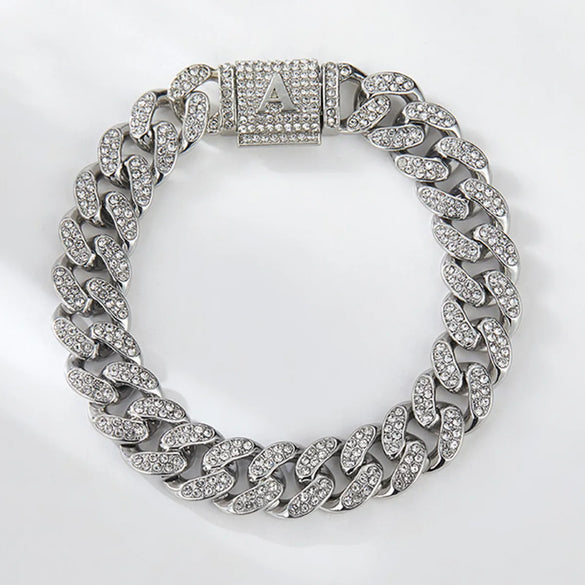 1PC A-Z Hiphop Man Personalized Name Letter Chain Bracelet Zinc Alloy Cutom Name Uppercase Letter Crown Cuba Chain Bracelets Full Diamond Heart Tennis Chain