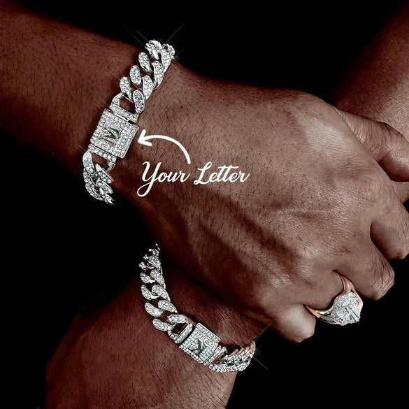 1PC A-Z Hiphop Man Personalized Name Letter Chain Bracelet Zinc Alloy Cutom Name Uppercase Letter Crown Cuba Chain Bracelets Full Diamond Heart Tennis Chain