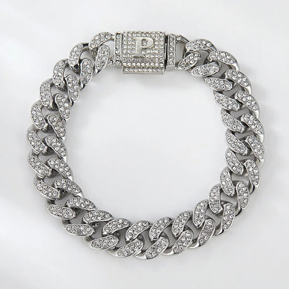 1PC A-Z Hiphop Man Personalized Name Letter Chain Bracelet Zinc Alloy Cutom Name Uppercase Letter Crown Cuba Chain Bracelets Full Diamond Heart Tennis Chain
