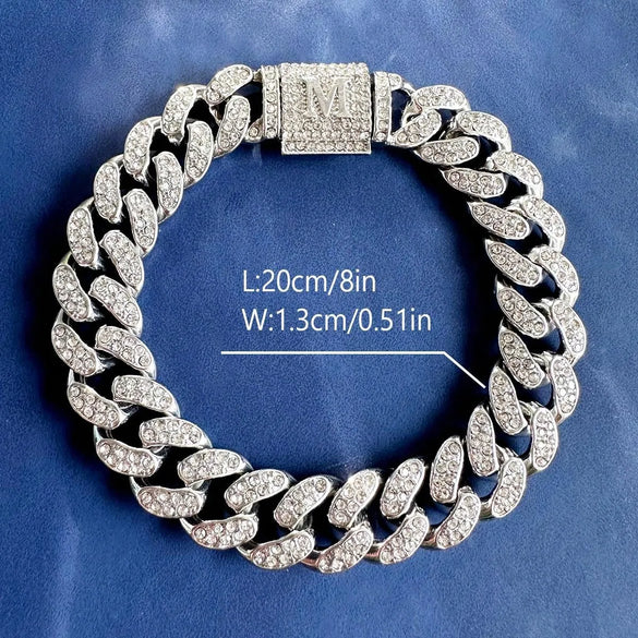 1PC A-Z Hiphop Man Personalized Name Letter Chain Bracelet Zinc Alloy Cutom Name Uppercase Letter Crown Cuba Chain Bracelets Full Diamond Heart Tennis Chain