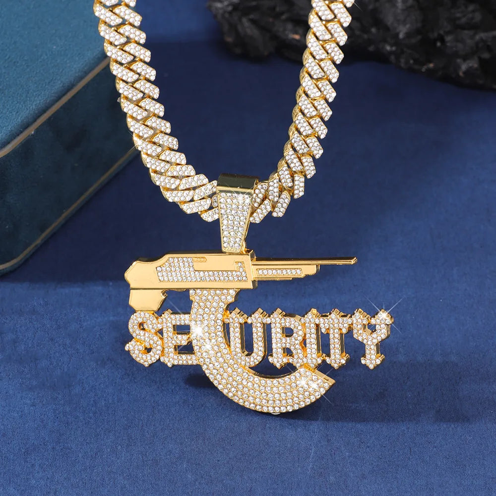 Hip-Hop Rock Letter Pistol Alloy Inlay Rhinestones Unisex Pendant Necklace