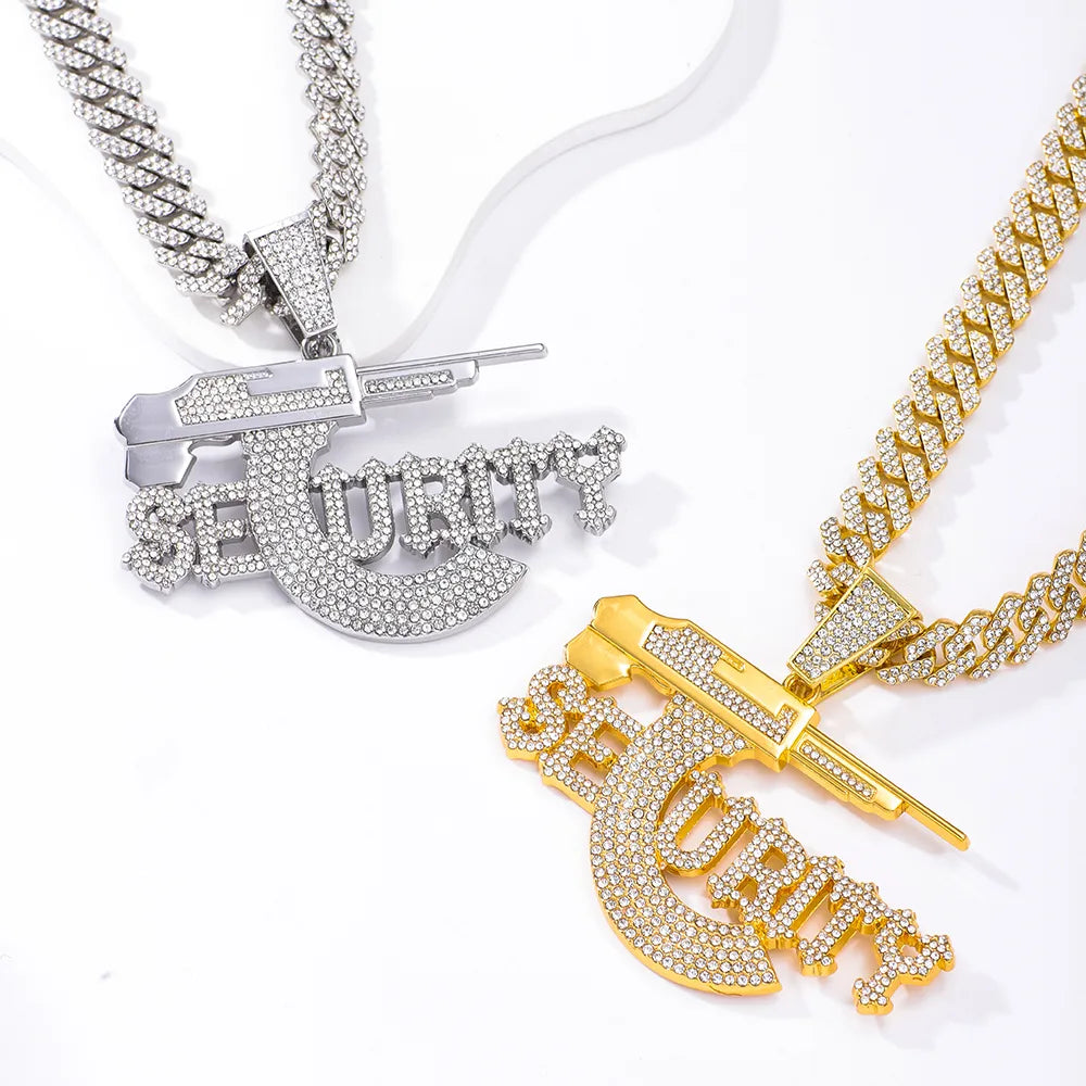 Hip-Hop Rock Letter Pistol Alloy Inlay Rhinestones Unisex Pendant Necklace