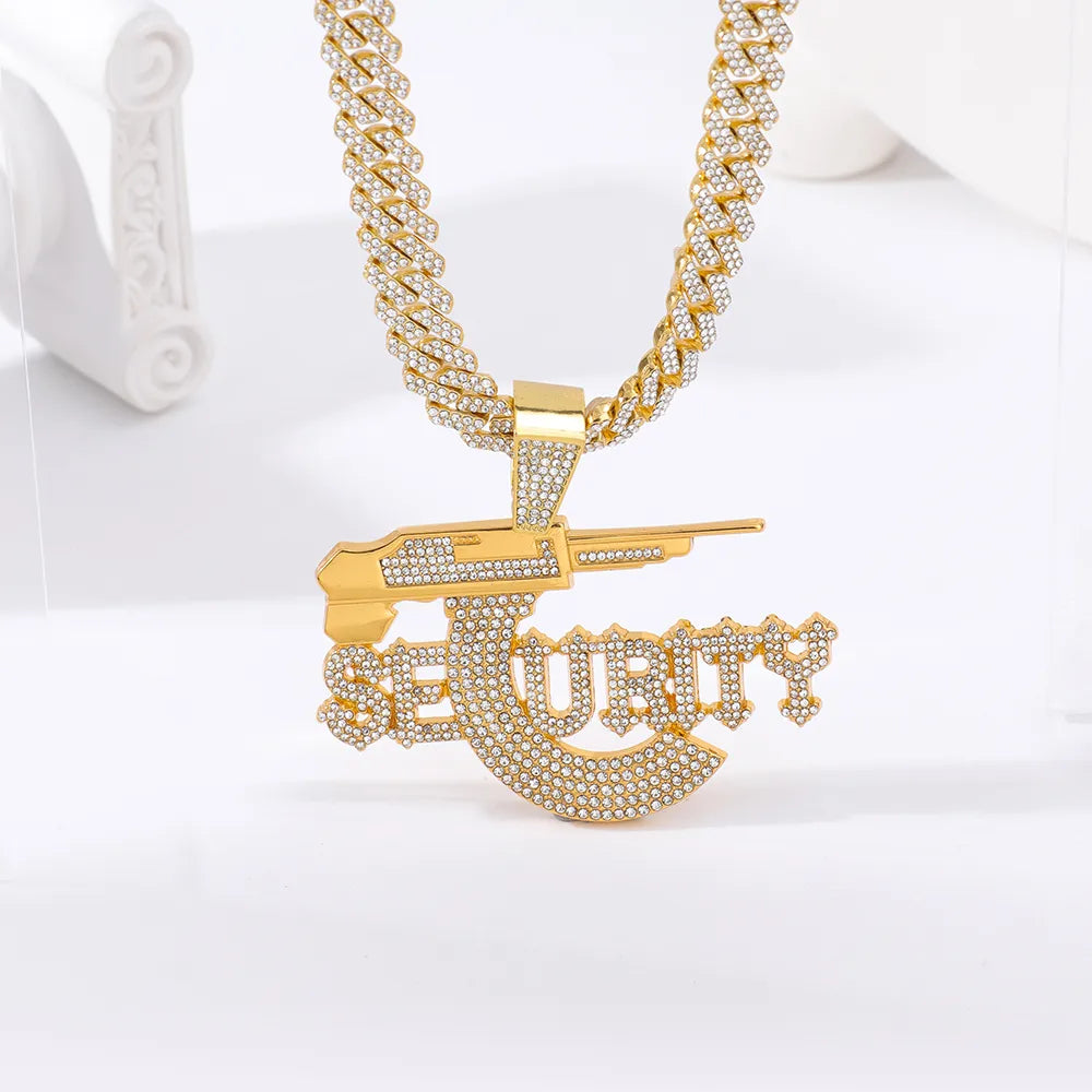 Hip-Hop Rock Letter Pistol Alloy Inlay Rhinestones Unisex Pendant Necklace