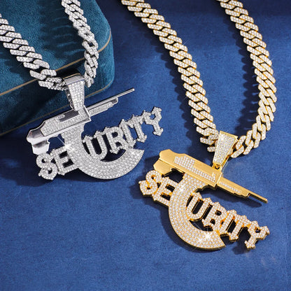 Hip-Hop Rock Letter Pistol Alloy Inlay Rhinestones Unisex Pendant Necklace