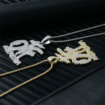 Hip-Hop Rock Modern Style Letter 304 Stainless Steel Alloy Plating Inlay Rhinestones K Gold Plated Rhodium Plated Men'S Pendant Necklace