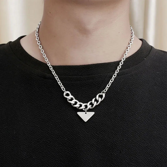 Hip-Hop Rock Modern Style Triangle 304 Stainless Steel Polishing Chain Unisex Pendant Necklace