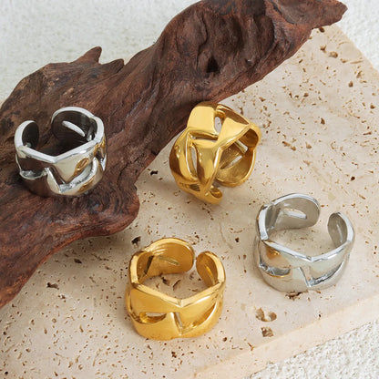 Hip-hop Rock Punk Geometric Titanium Steel Plating 18k Gold Plated Open Rings