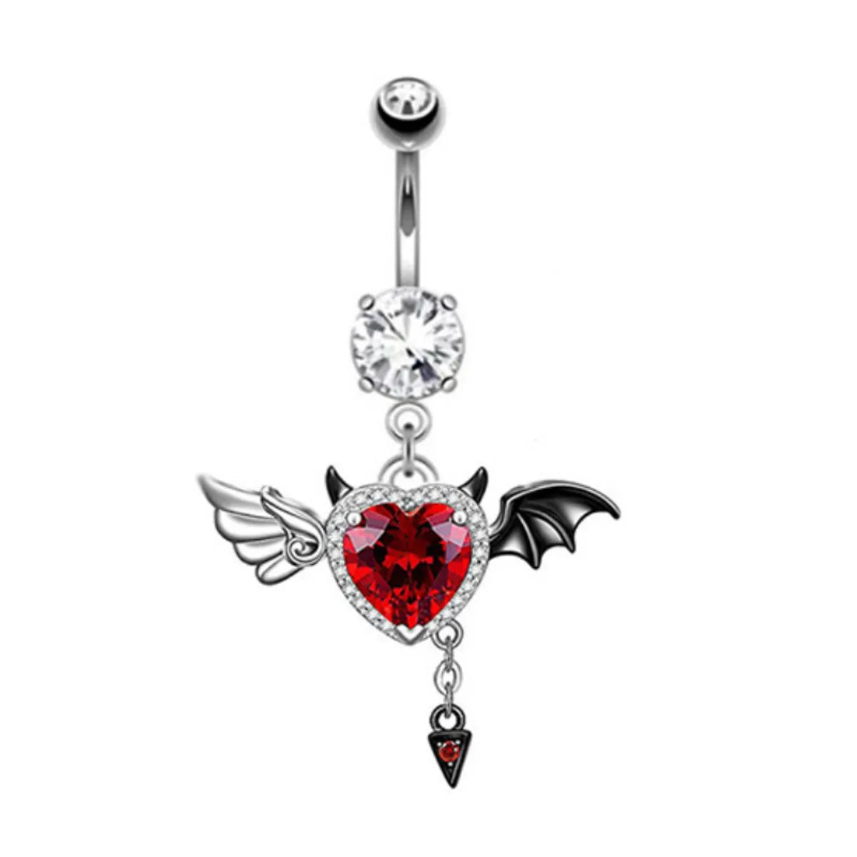 Hip-Hop Rock Punk Heart Shape Wings Bat Stainless Steel Alloy Copper Plating Chain Inlay Rhinestones Zircon White Gold Plated Gold Plated Belly Ring