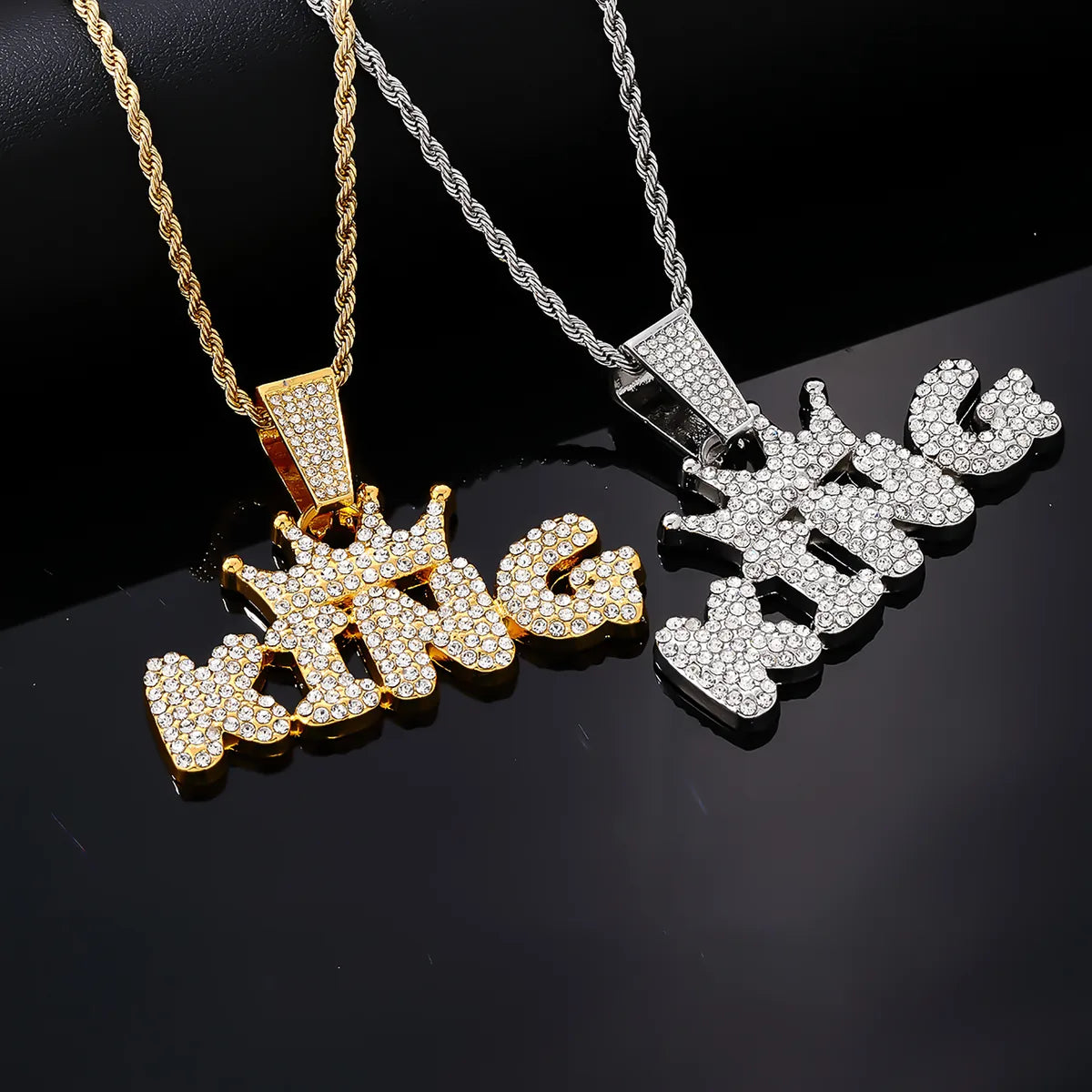 Hip-Hop Rock Punk Letter Stainless Steel Alloy Plating Inlay Zircon Gold Plated Silver Plated Men'S Pendant Necklace