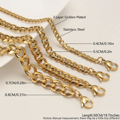 Wholesale Jewelry Hip-Hop Rock Punk Solid Color 304 Stainless Steel 18K Gold Plated Plating Necklace