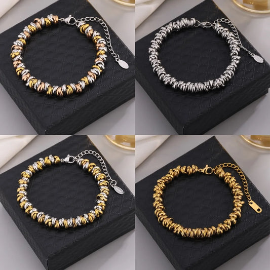 Hip-Hop Rock Round Multicolor 304 Stainless Steel 18K Gold Plated Rose Gold Plated Bracelets In Bulk