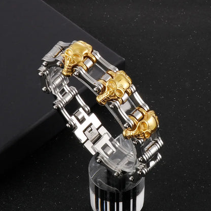 Hip-Hop Rock Skull Stainless Steel 18K Gold Plated Men'S Bracelets